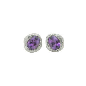 Nugget Silver Earrings with Amethyst by Fiona Hutchinson