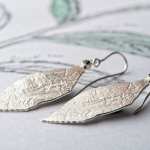 Tealeaves drop earrings silver with black spinel by Fiona Hutchinson
