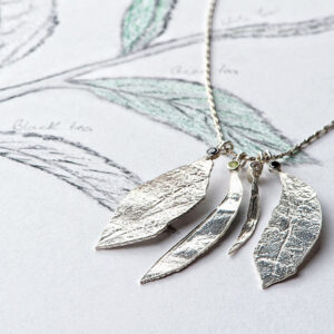 Tealeaves necklace silver with stones spinel by Fiona Hutchinson