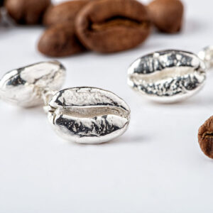 Coffee bean cufflinks in silver by Fiona Hutchinson